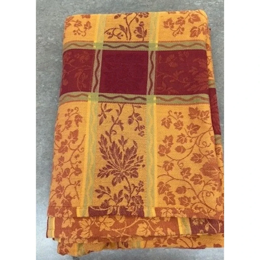 Fall Tablecloth Cotton Maple Leaf Burnt Orange Plus 7 Matching Napkins 52